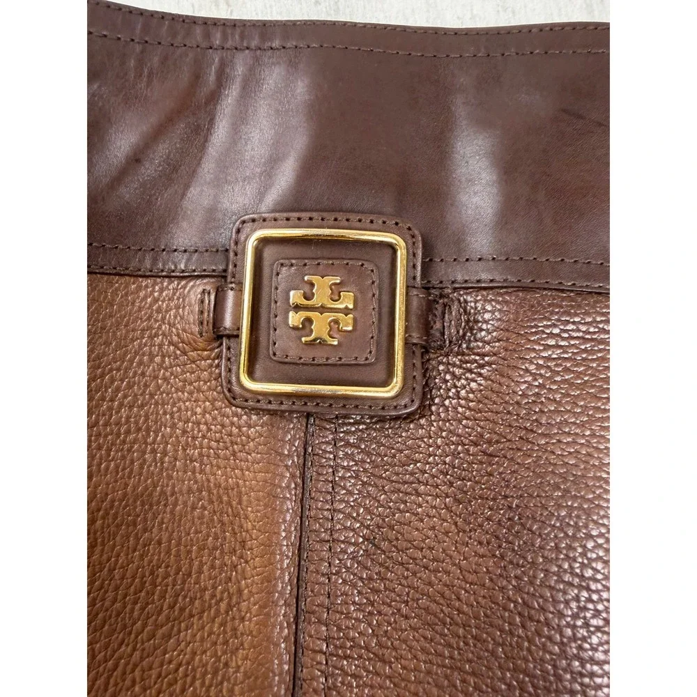 Tory Burch Julian Tall Riding Boots Brown Pebbled Leather Knee Size 9M